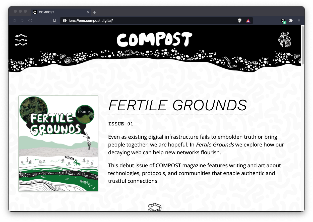 COMPOST magazine viewed over IPFS on the Brave Browser